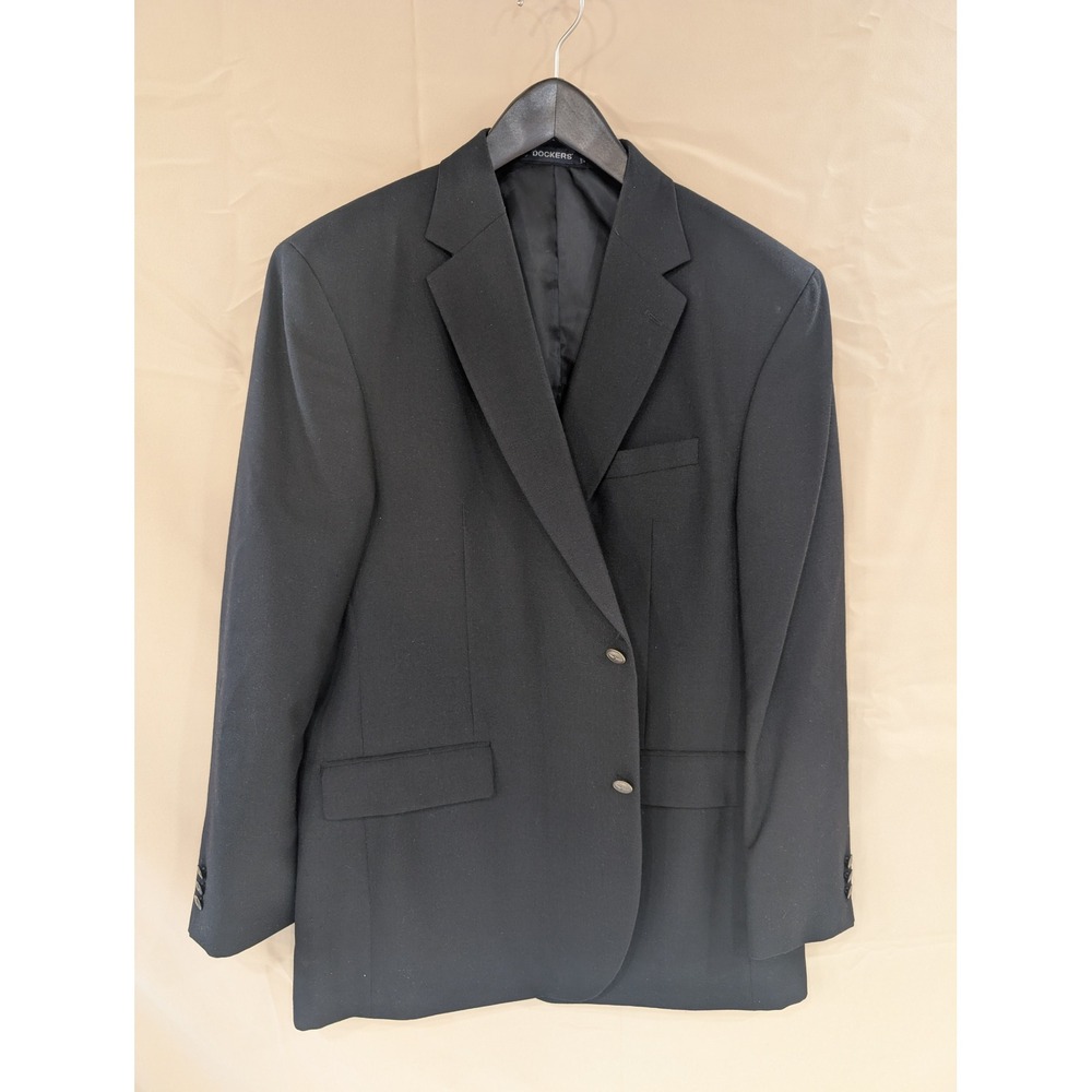 VTG Dockers Men's Black Blazer Jacket Size 46 L Long Business Casual Wool Blend - Picture 1 of 10